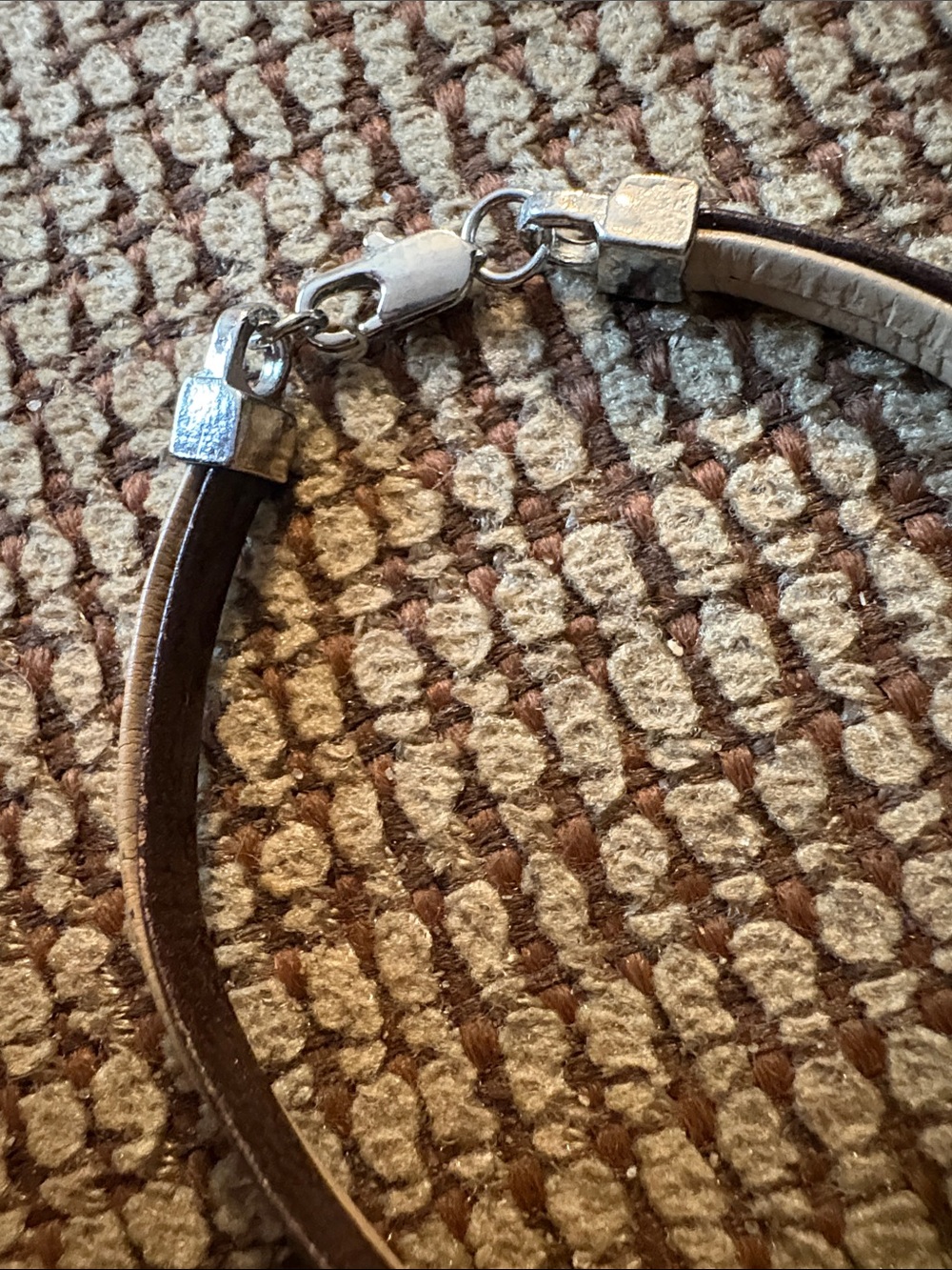 Leather Double-Band Bracelet with Silver Flower & Wing Charm - Brown & Cream - Picture 5 of 8